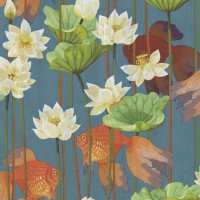 DUTCH WALLCOVERINGS Tapeta w kwiaty i ryby, niebieska
