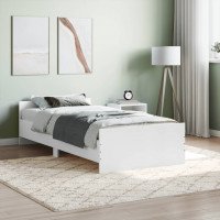 vidaXL Estructura de cama madera contrachapada blanca 90x