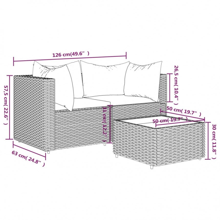 VidaXL Set divani da giardino 3 pz con cuscini in polyrattan grigio Arredo  Giardino - Epto